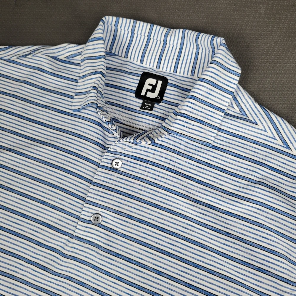 Footjoy Golf Performance Polo Men's Large Striped Blue Short Sleeve